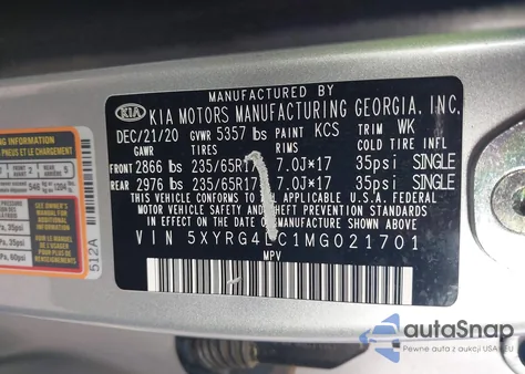 2021 Kia Sorento Lx из США, поврежденный, VIN 5XYRG4LC1MG021701